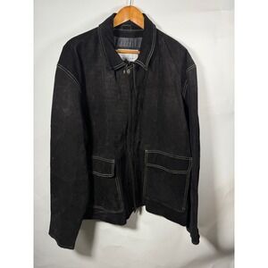 M JULIAN Mens Black Suede Jacket Full Zip Contrast Stitch Pockets Size 2XL‎